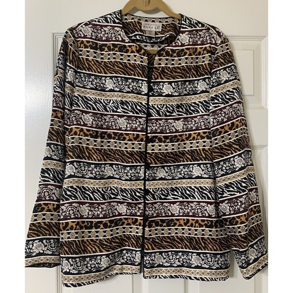 Adrianna Appellate 100% Silk Blouse Size 12 Floral And Animal Print - Picture 1 of 5